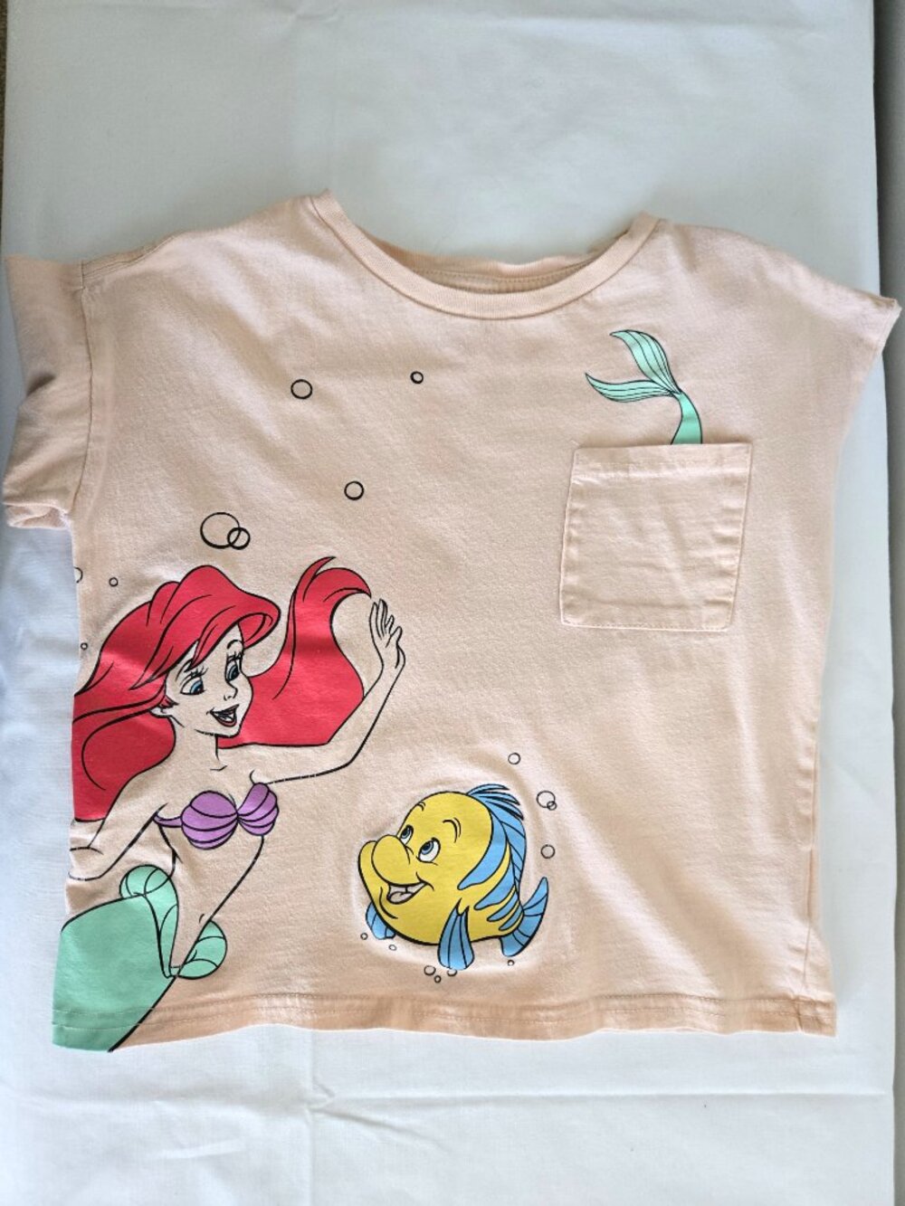 Disney The Little Mermaid Ariel & Flounder Pocket Tee | Kids Size XS - Picture 4 of 7